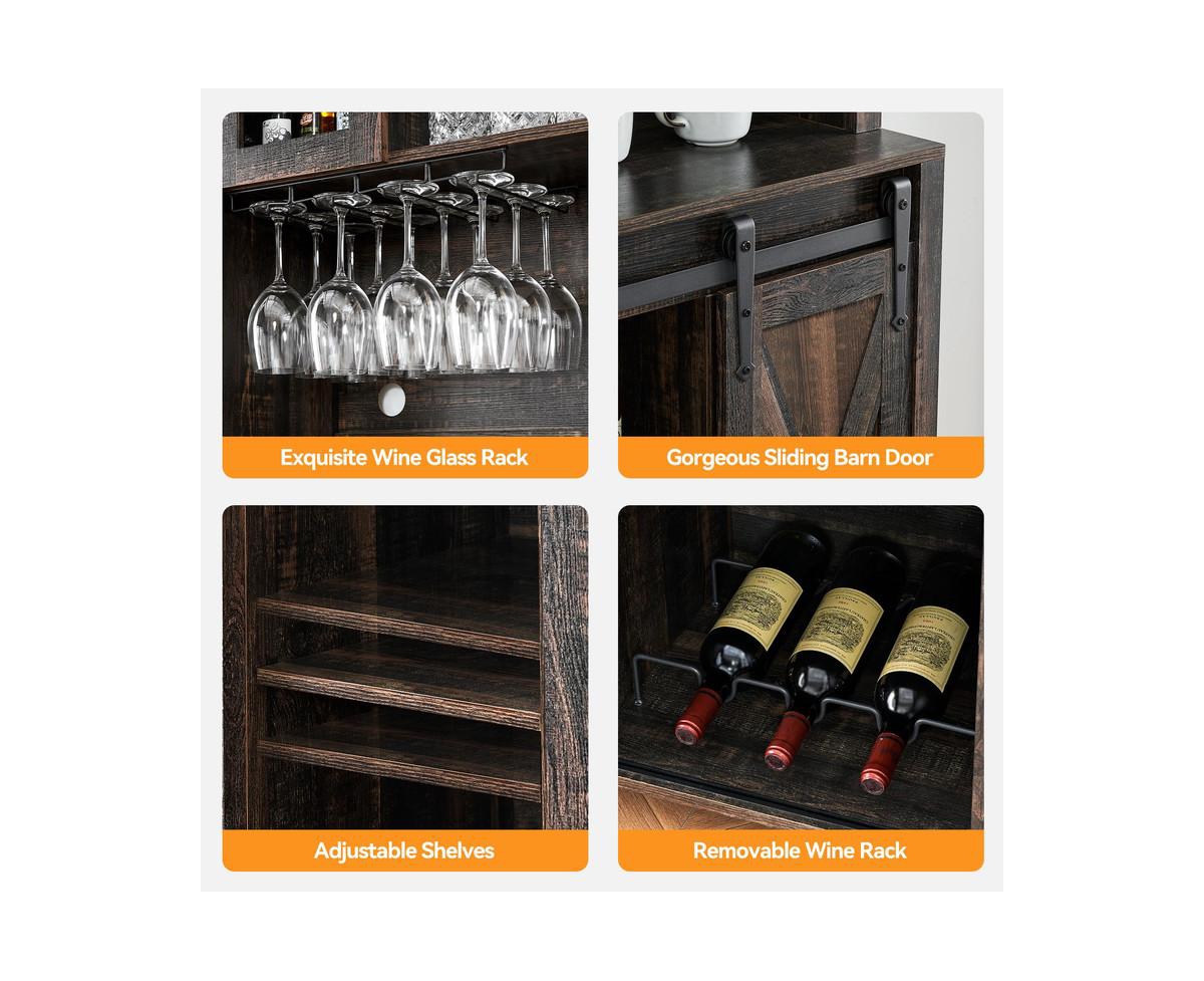 gaomon 70" Tall Farmhouse Coffee Bar Cabinet, Sliding Barn Doors Wine Bar Cabinet with Storage Shelves, Hutch Cabinet with 6 Bottle Wine Rack and 12 S