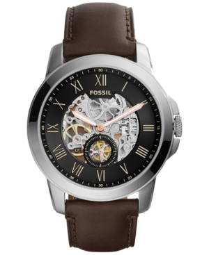 Fossil Men's Automatic Grant Dark Brown Leather Strap Watch 