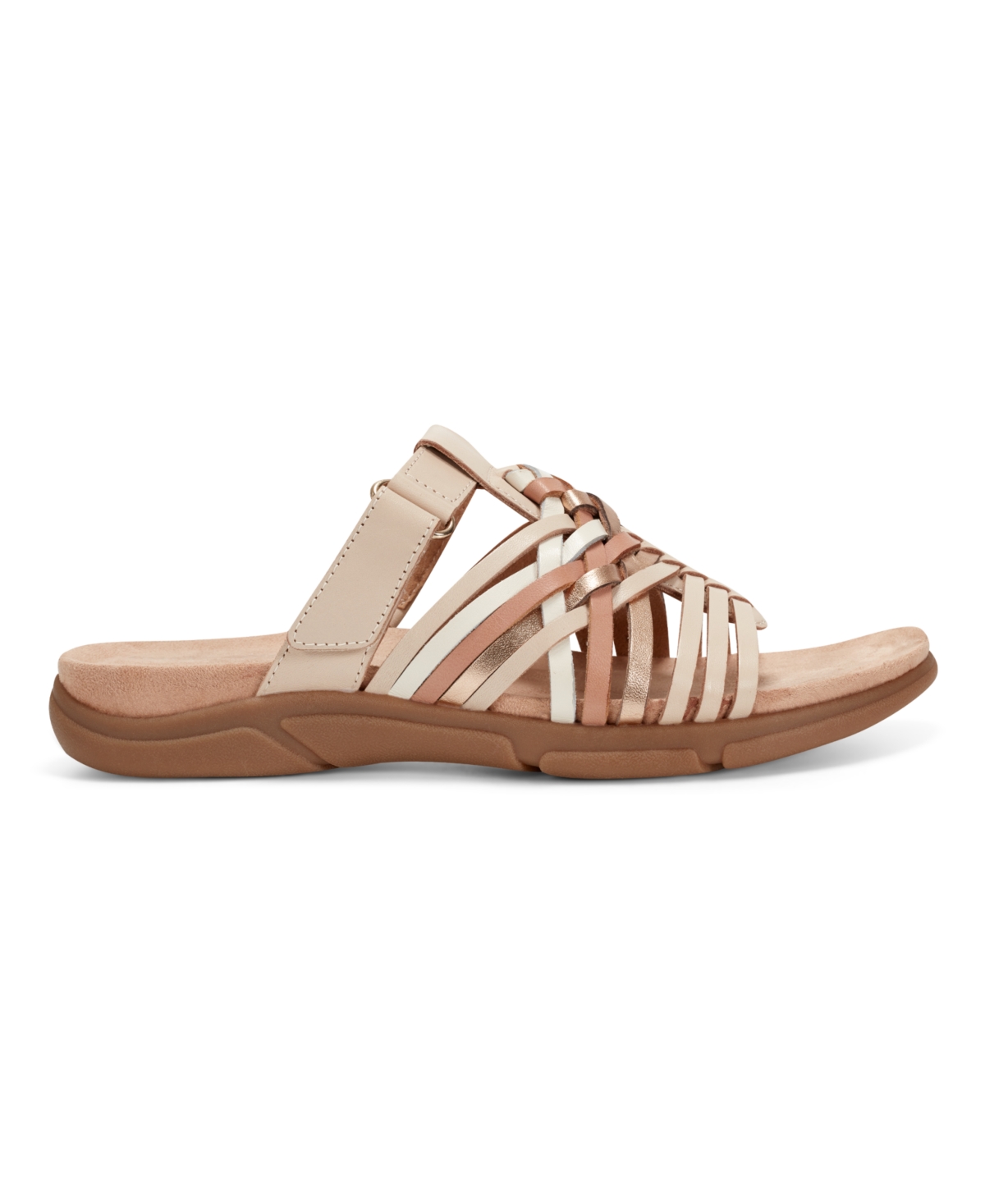 Shop Easy Spirit Women's Mindi Woven Flat Slide Sandals In Gold,natural Leather