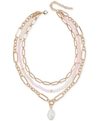 On 34th - Gold-Tone Stone Beaded Three-Row Necklace, 20" + 3" extender