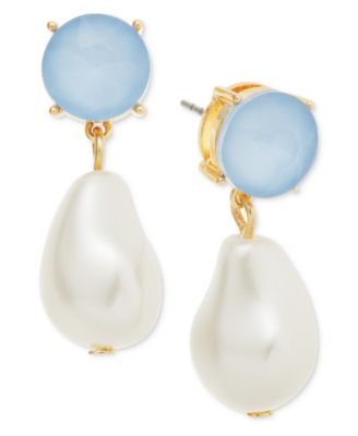 Gold-Tone Imitation Pearl Stone Drop Earrings, Exclusively at Macy's