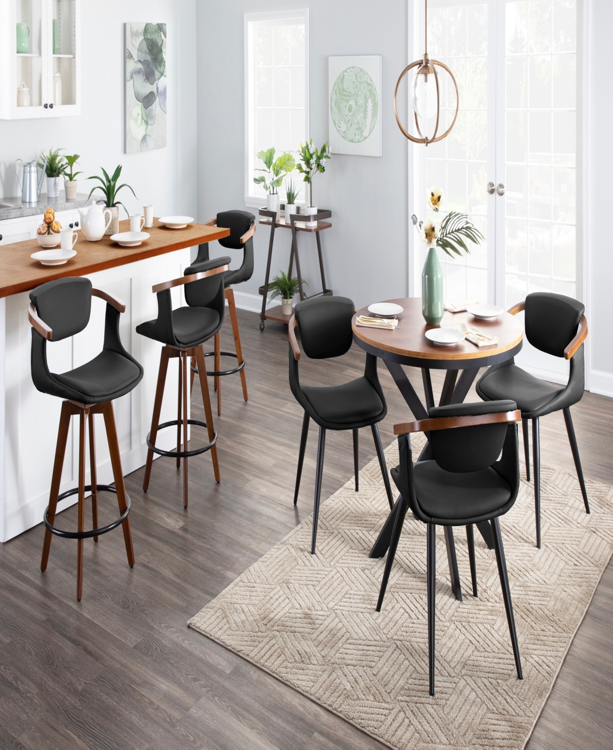 Lumisource 36" Bamboo Oracle Mid-century Modern Counter Stool In Black