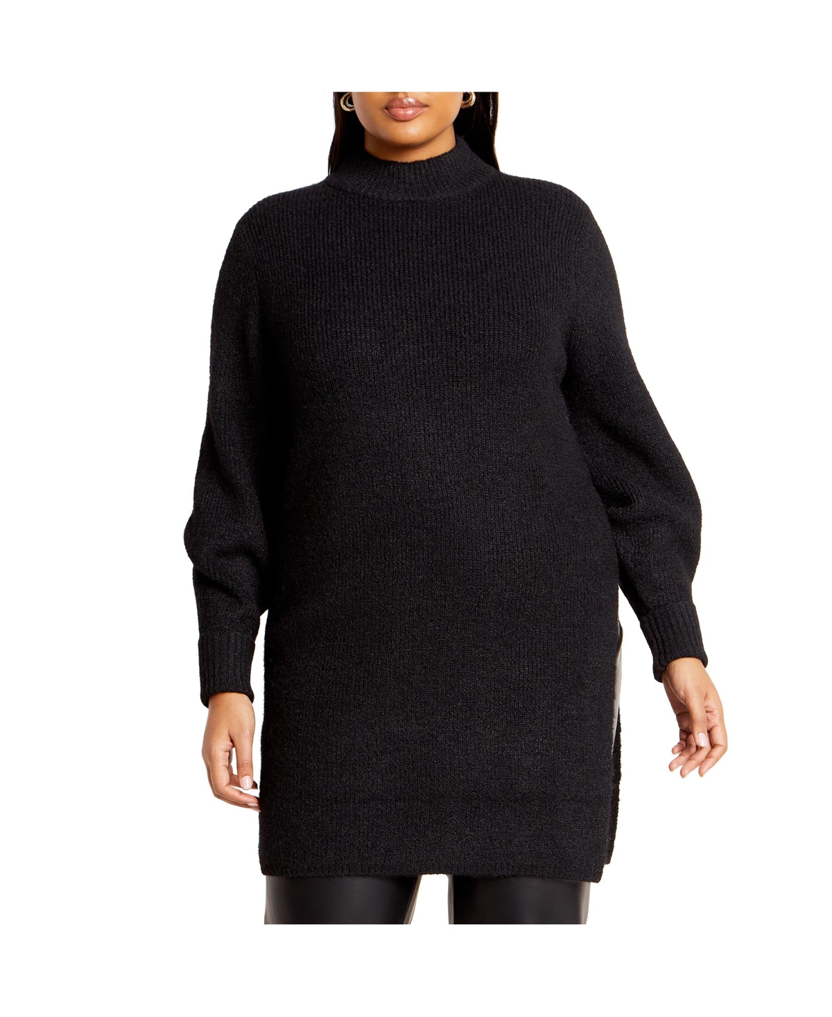 Plus Size Longline Split Sweater - Grey marle