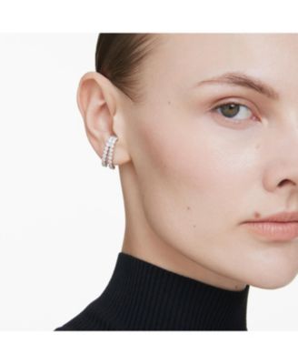 Matrix White, Rhodium Plated Round Cut Cuff Earrings