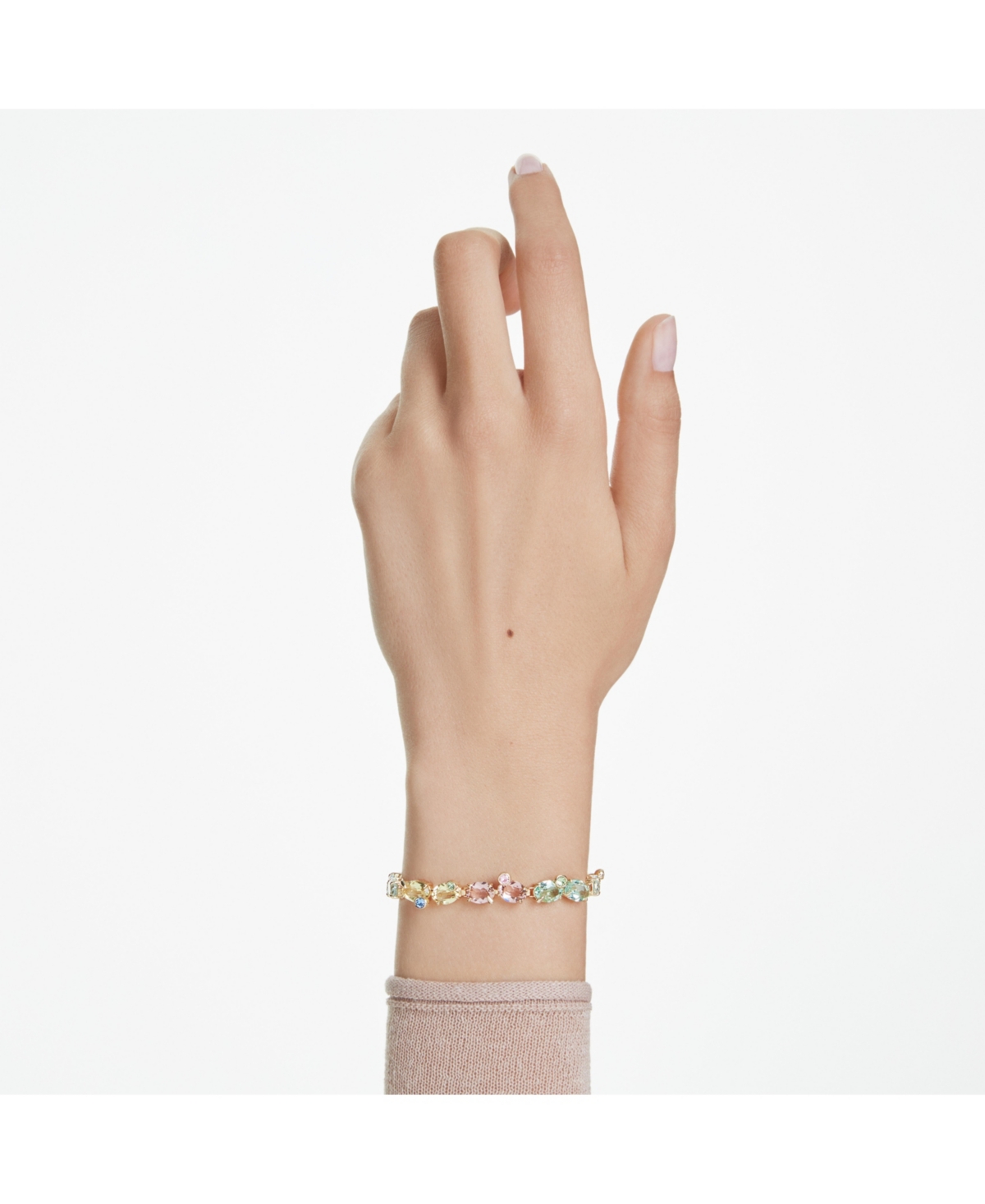 Swarovski Gema Mixed Cuts, Multicolored, Gold-tone Plated Tennis Bracelet In Multicolored