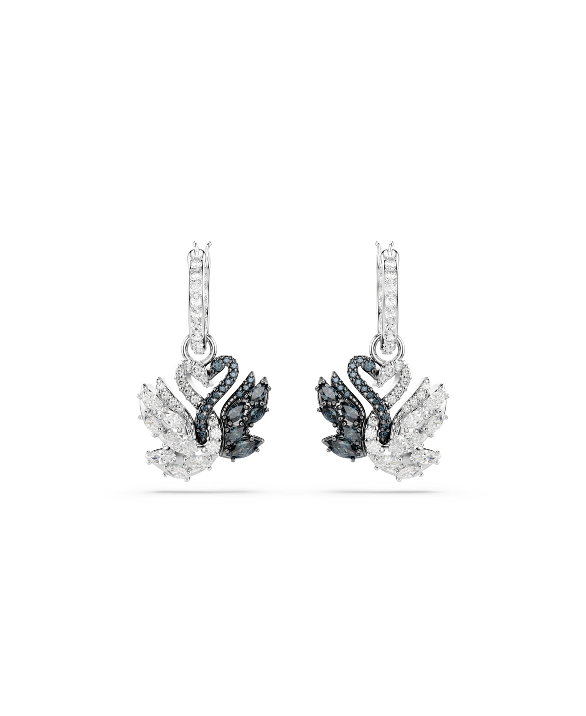 Swarovski Swan Drop Earrings In Black,silver
