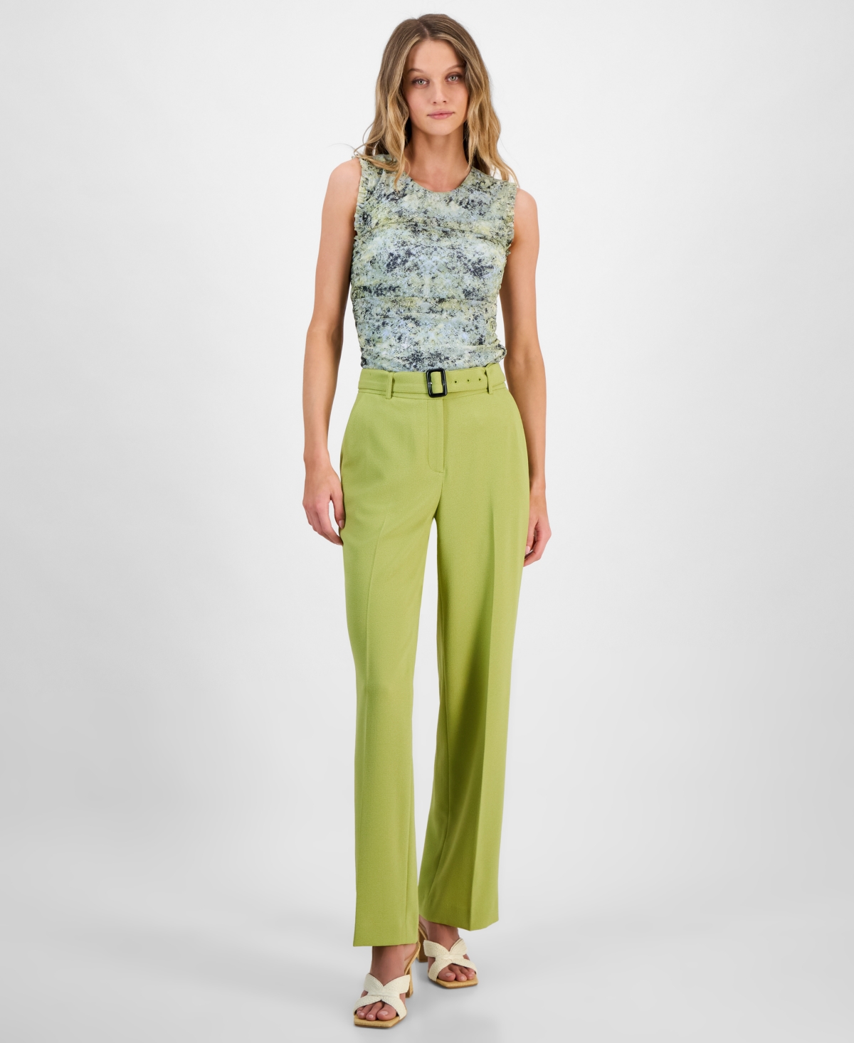 Women's High Rise Belted Wide Leg Pants, Exclusively at Macy's - Chateau Blue