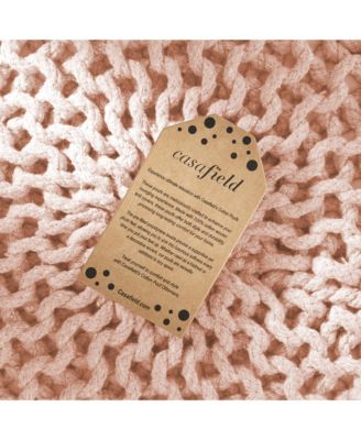 Round Pouf Ottoman, Natural - 20" Dia x 14.5" High Cotton Knit Foot Stool - Boho Floor Pouffe for Living Room