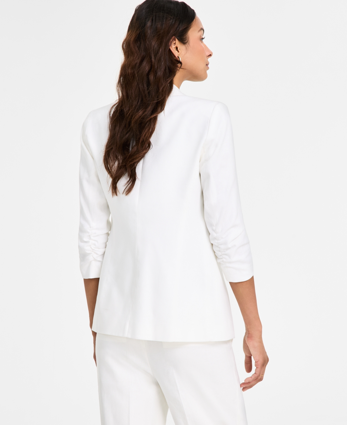 BAR III WOMEN'S RUCHED-SLEEVE OPEN-FRONT LINEN BLAZER, EXCLUSIVELY AT MACY'S 