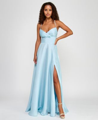 Juniors' Satin Pleated-Bodice Surplice Gown, Created for Macy's