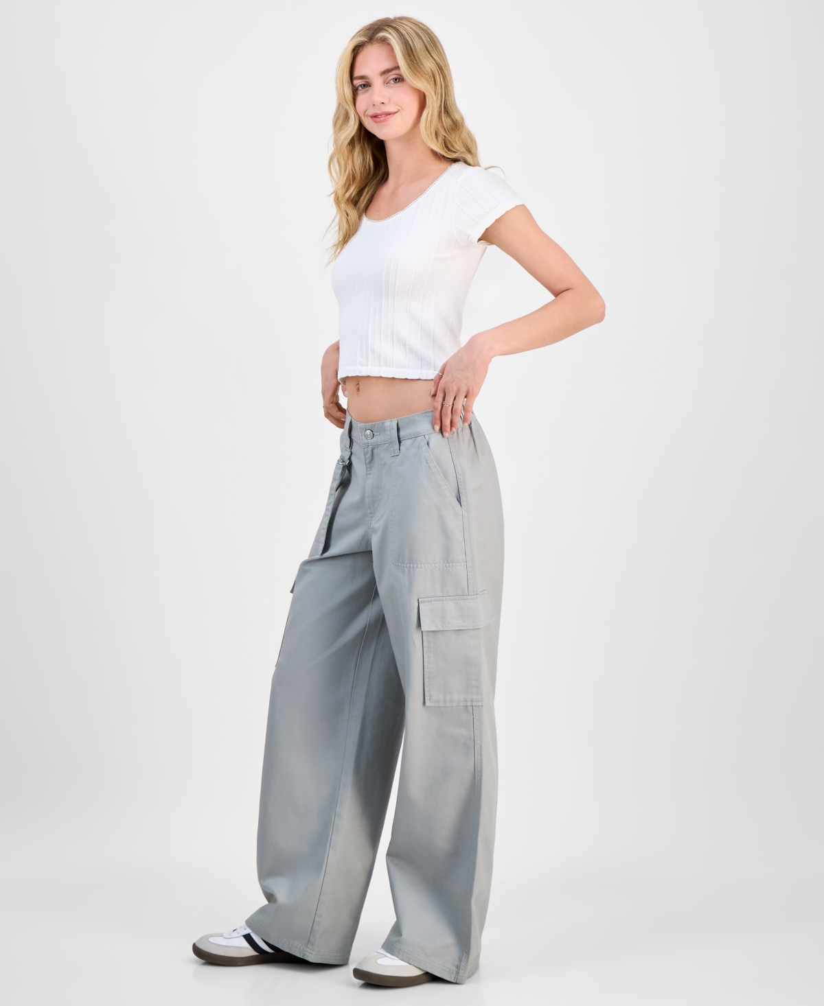 Celebrity Pink Juniors' Cargo Strap Wide-leg Pants