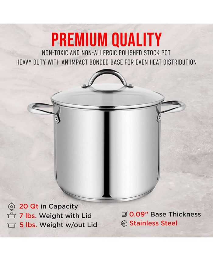 Bakken-Swiss Deluxe 20-Quart Stainless Steel Stockpot w/Tempered Glass See-Through Lid - Simmering Delicious Soups Stews & Induction Cooking - Exceptional Heat Distribution - Heavy-Duty & Food-Grade - Silver - 12