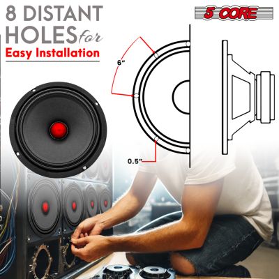 6.5 Inch Midrange Door Speaker 360W PMPO Subwoofer w Aluminum Bullet 8  Sub-Woofer