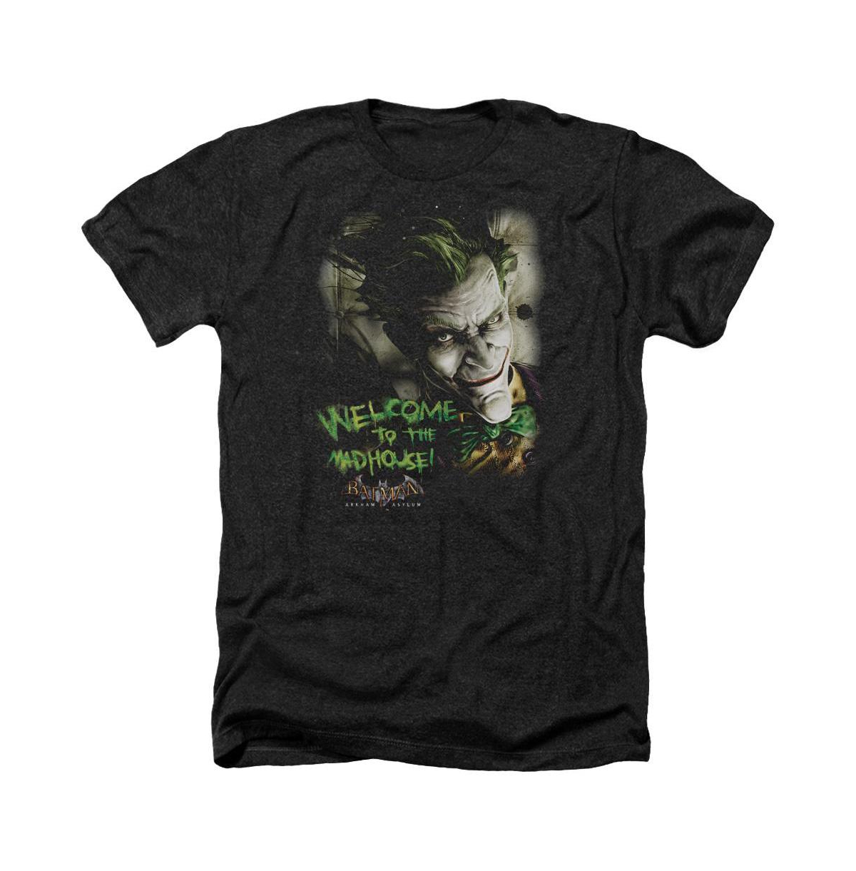 Men's Arkham Asylum Welcome To The Madhouse Adult Heather Tee / T-Shirt - Black