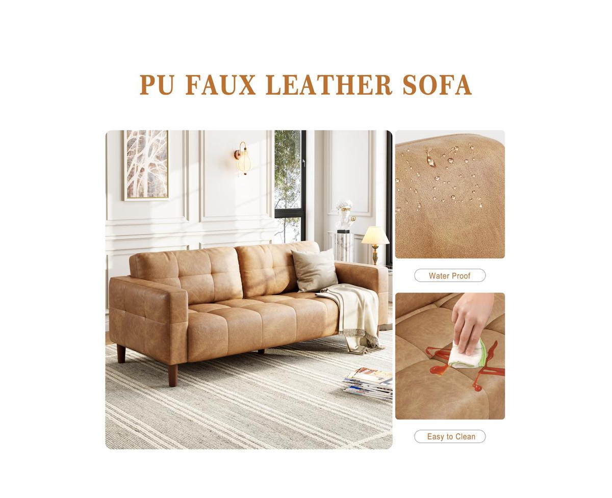 gaomon 3-Seater Sofa Couch, 83" Wide Faux Leather Sofa Couch with Spring Cushion, Modern Sofa with Deep Seats and 2 Removable Back Cushions