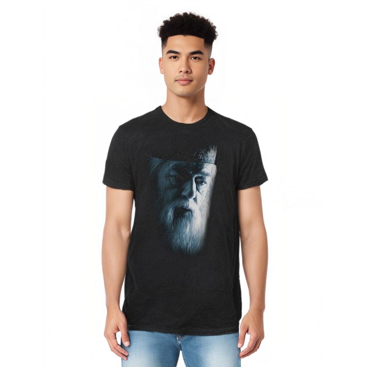 Mens Dumbledore Face Adult Heather Tee / T-Shirt - Black