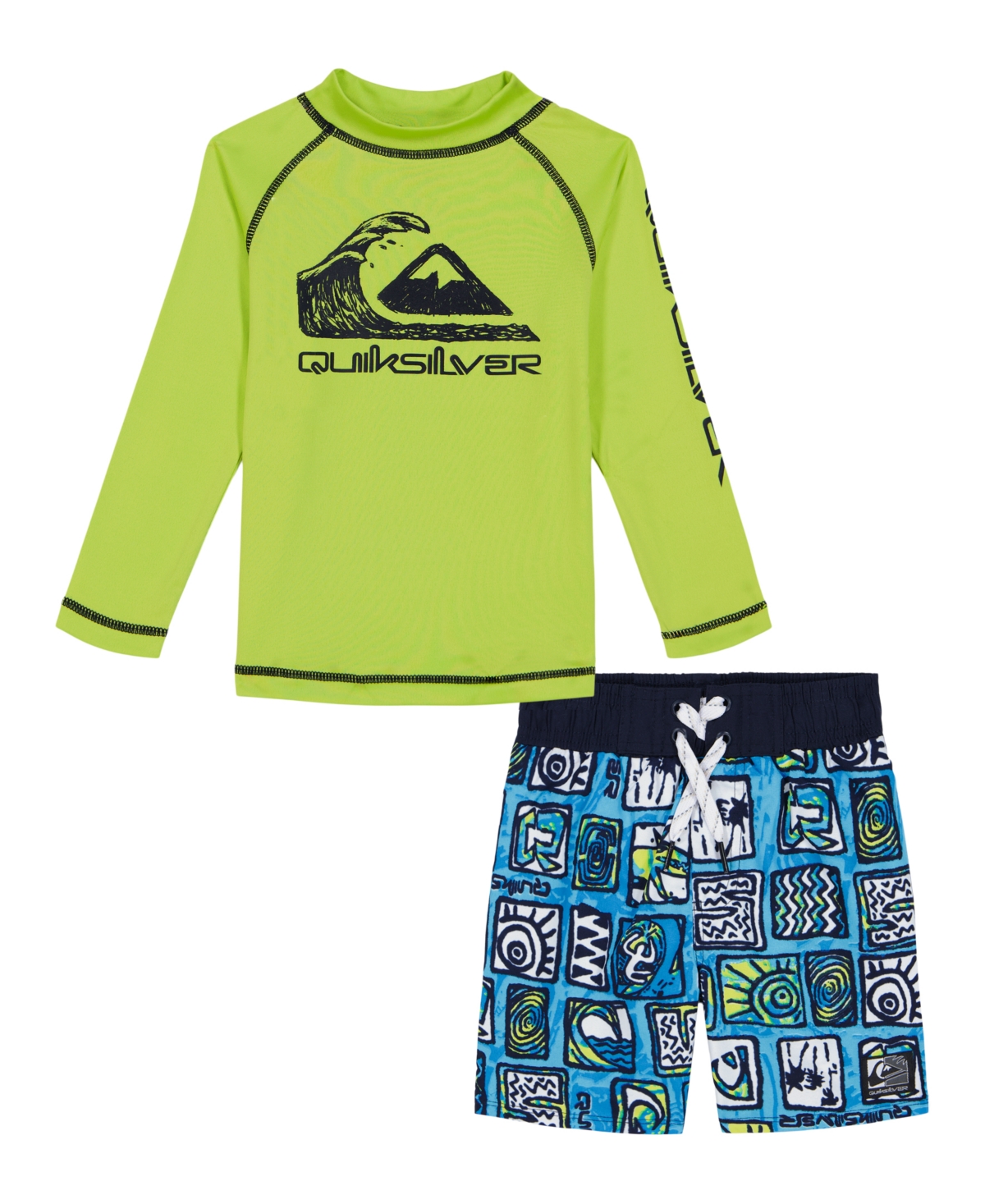 QUIKSILVER LITTLE AND TODDLER BOYS LONG SLEEVE RASHGUARD AND PRINTED BOARDSHORTS, 2 PIECE SET 