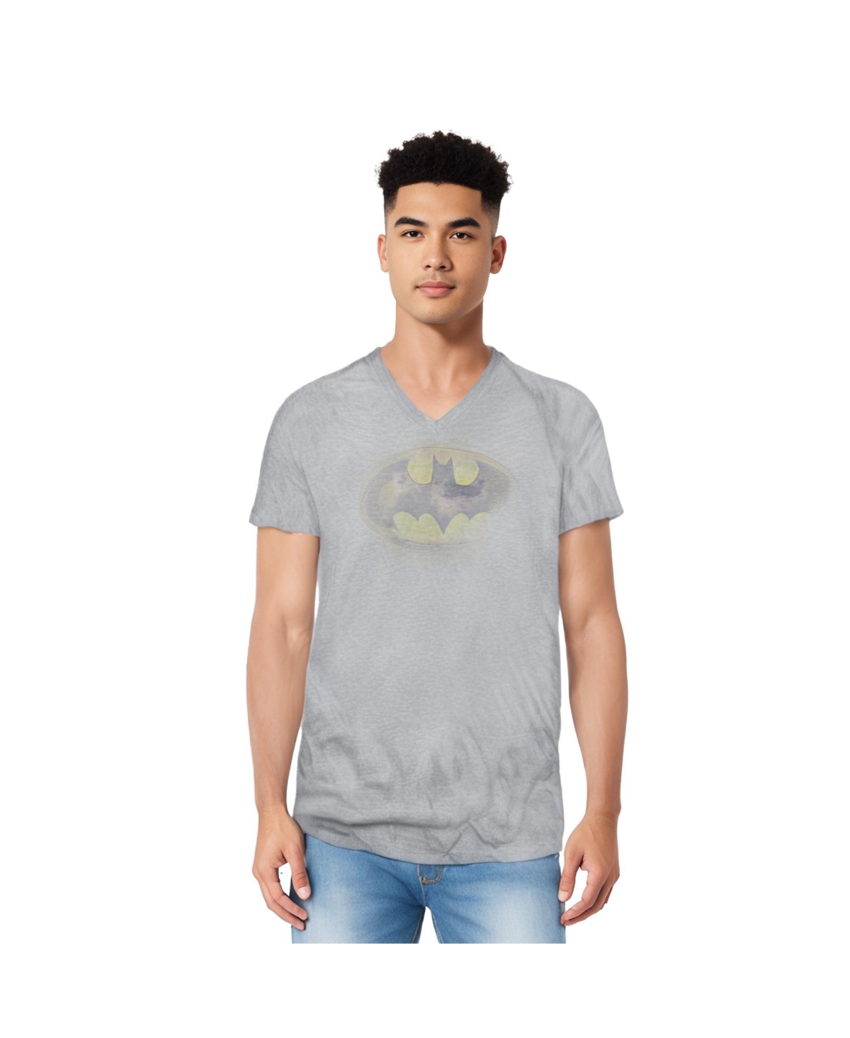 Mens Faded Logo Short Sleeve Adult V Neck Tee / T-Shirt - Medium grey
