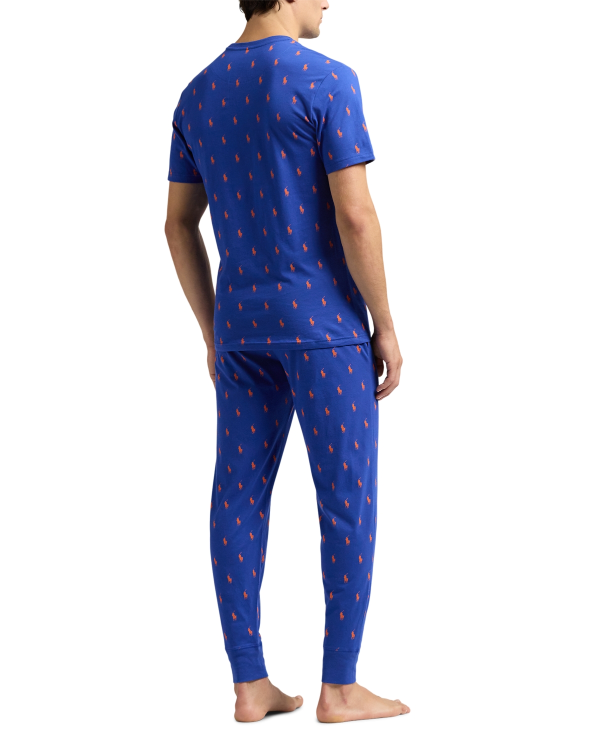 Polo Ralph Lauren Men's Short-sleeve Jogger Pajama Set, Exclusively At Macy's In Rugby Royal,sailing Orange