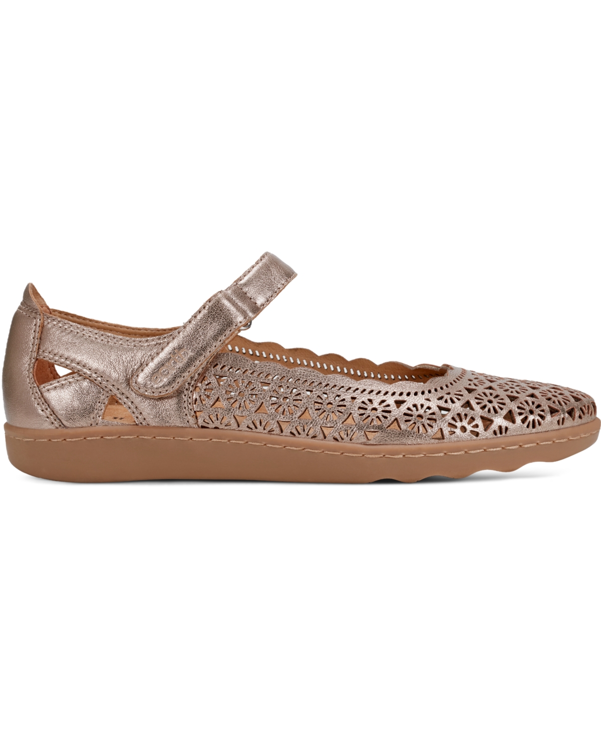 Shop Earth Women's Lady Perforated Mary Jane Flats In Rose Gold Leather