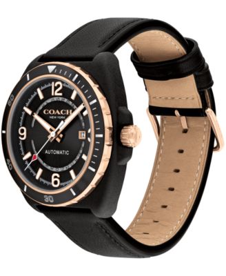 Men's Charter Automatic Black Leather Strap Watch 44.5mm