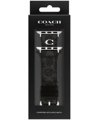 Women's Black Coach Signature Canvas Leather Strap Band for Apple Watch 38mm, 40mm, 41mm