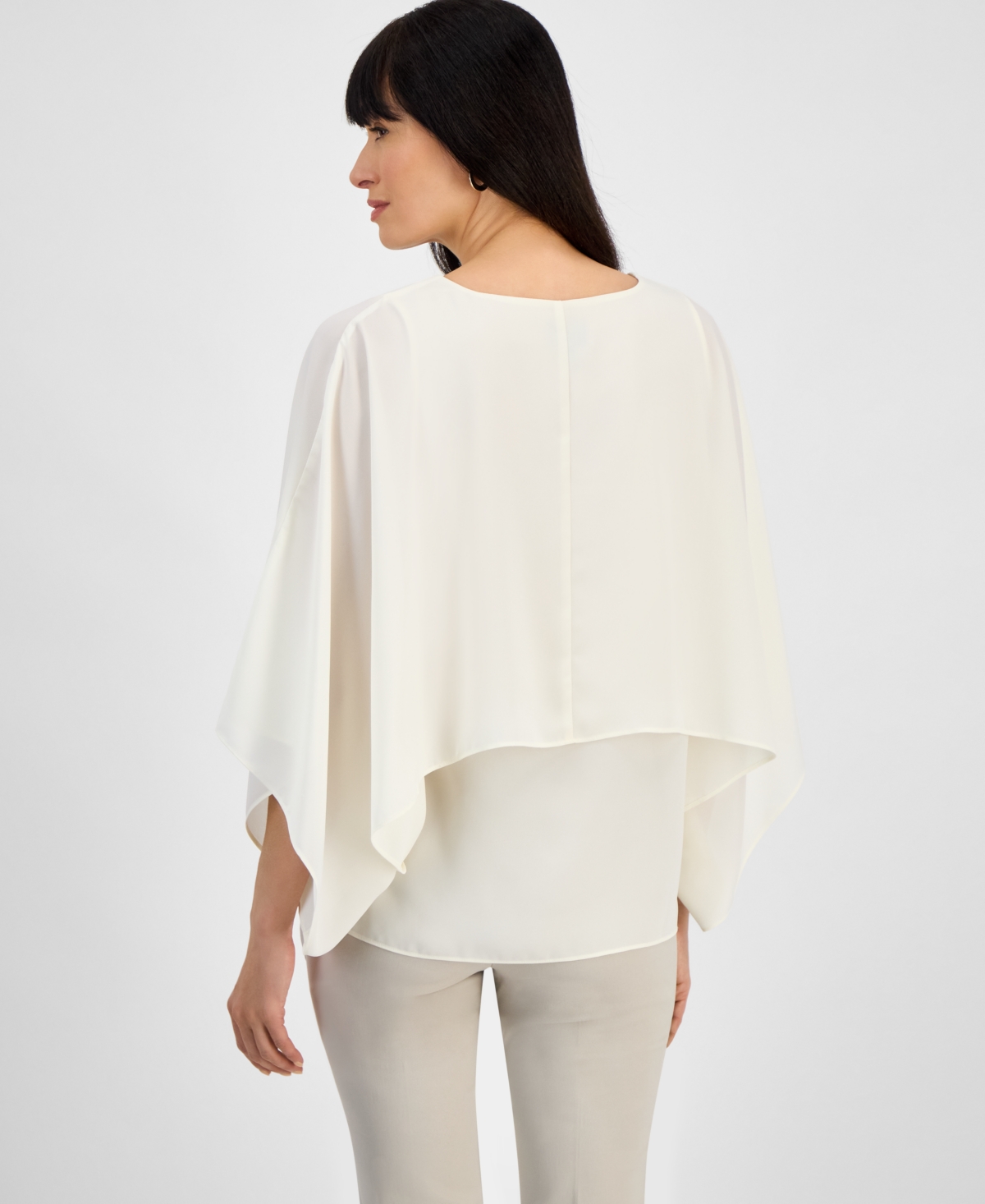 Shop Jm Collection Women's V-neck Tiered Poncho Top, Exclusively At Macy's In Neo Natural