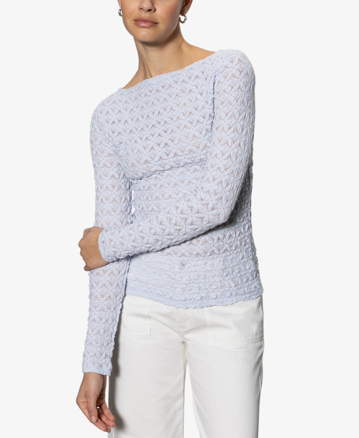 Sanctuary Women's White Lace Long Sleeve T-shirt In Sky Blue