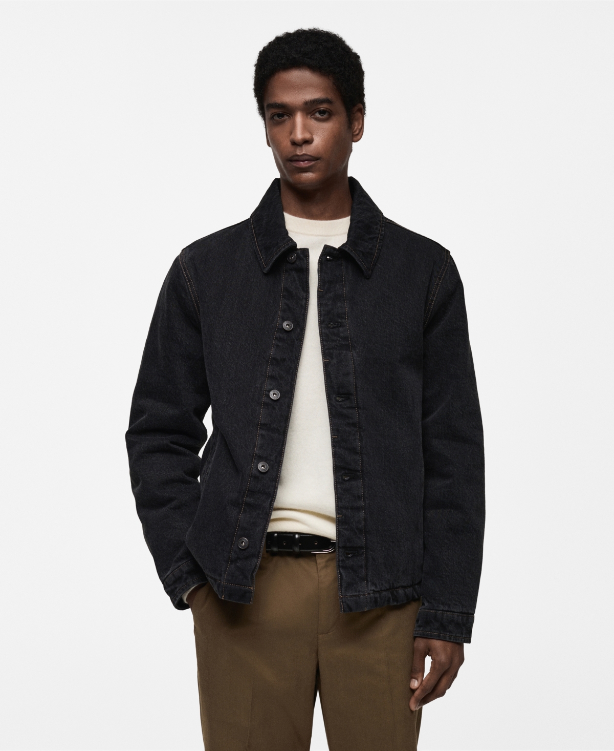 Men's Slim-Fit Dark Wash Denim Jacket - Open Gray