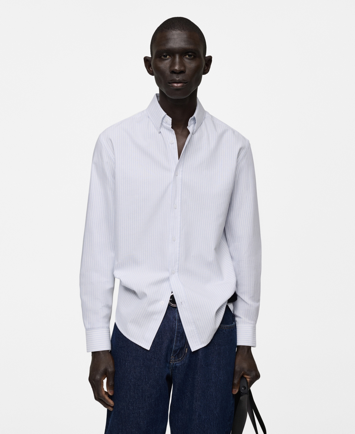 Mango Regular Fit Stripe Cotton Button-up Shirt In White