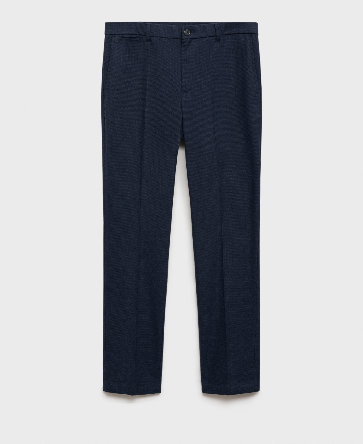 Mango Regular Fit Navy Flat Front Textured Stretch Cotton Pants In Indigo Blue