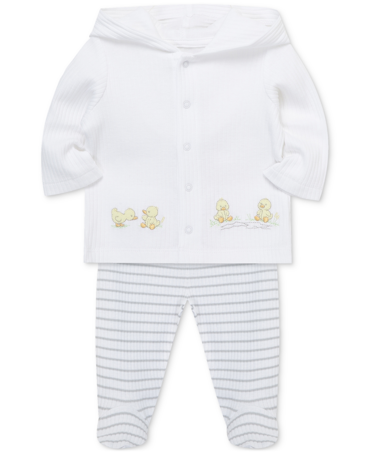 Shop Little Me Baby Ducks Cotton Cardigan & Footed Pants, 2 Piece Set In White