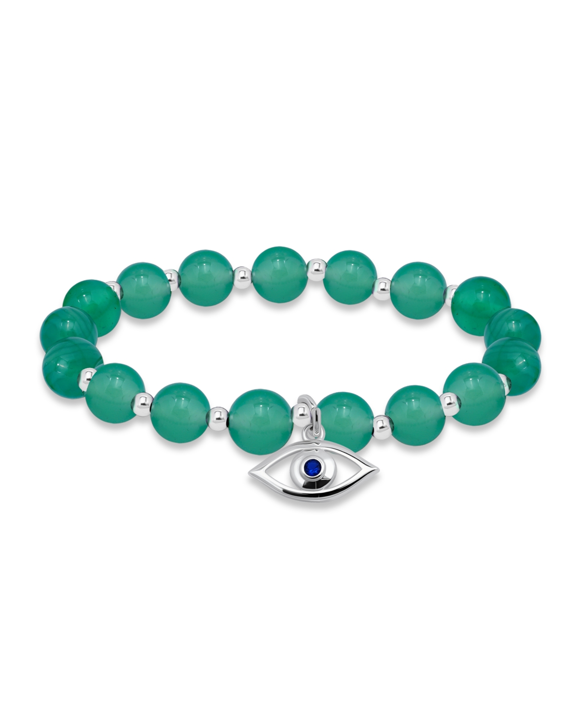 MACY'S SILVER-PLATED BEADED EVIL EYE CHARM STRETCH BRACELET 