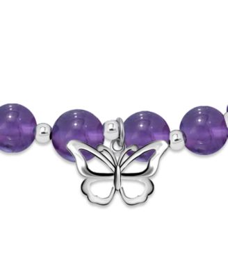 Silver-Plated Beaded Butterfly Charm Stretch Bracelet
