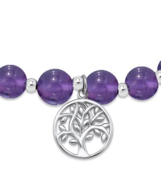 Silver-Plated Beaded Tree of Life Charm Stretch Bracelet