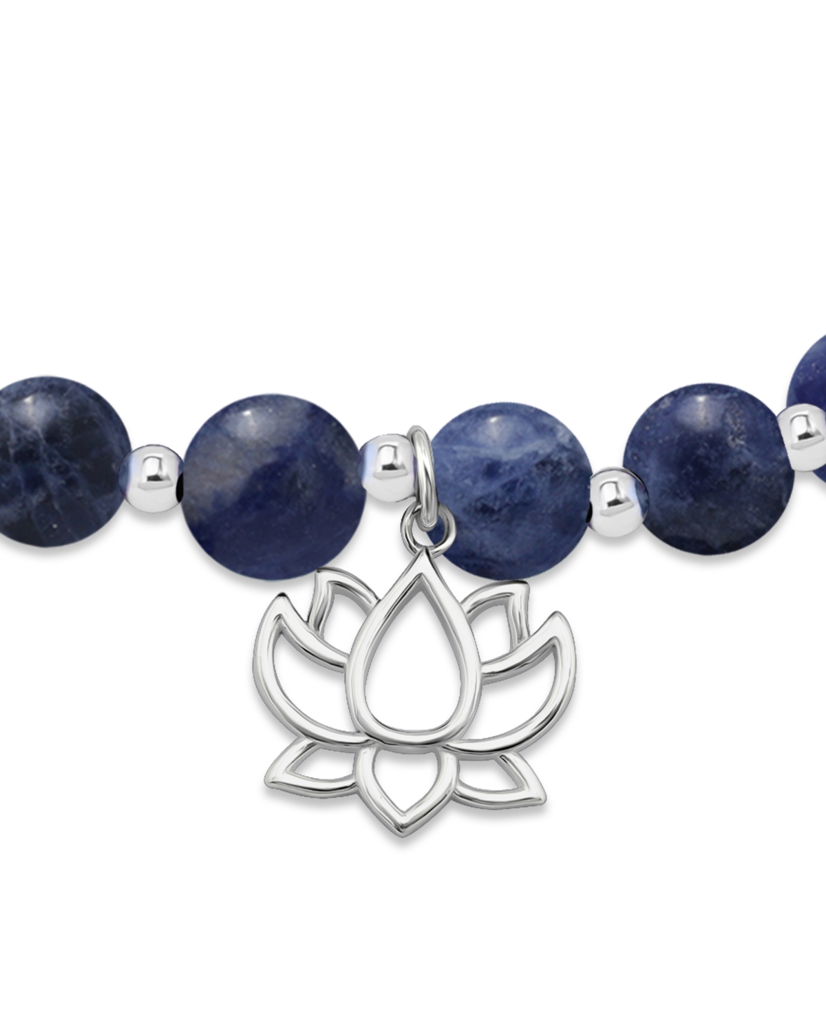 Macy's Silver Plated Beaded Lotus Charm Stretch Bracelet In Sodalite,silver
