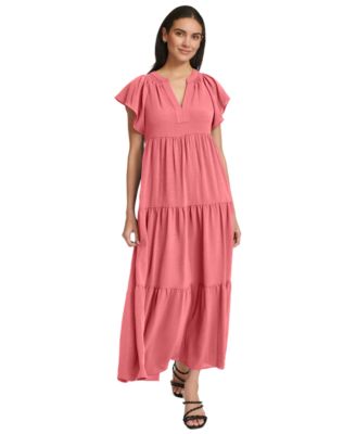 Calvin Klein - Women's Split-Neck Tiered Maxi Dress