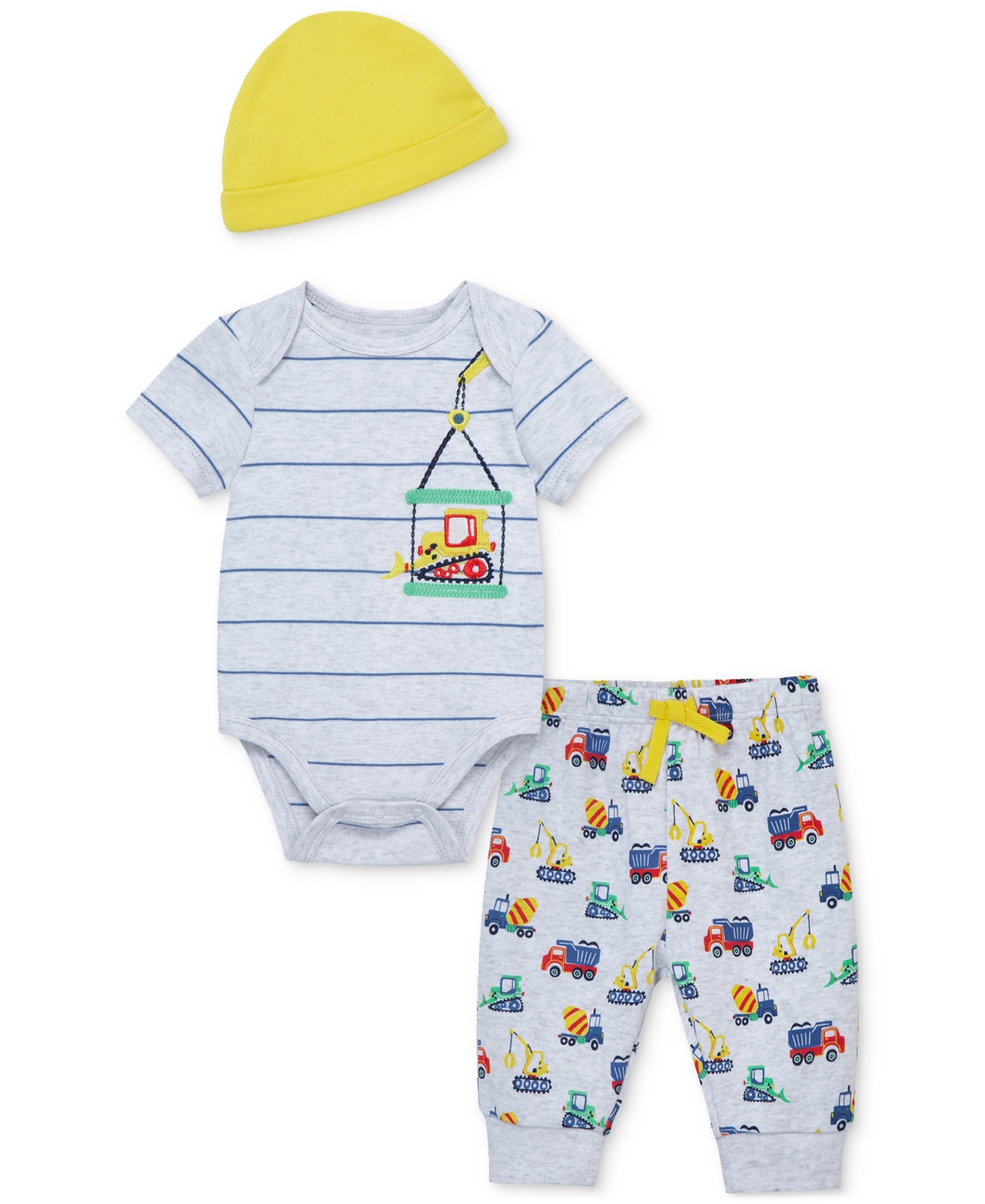 Shop Little Me Baby Boys Construction Cotton Bodysuit, Hat & Pants, 3 Piece Set In Dark Gray