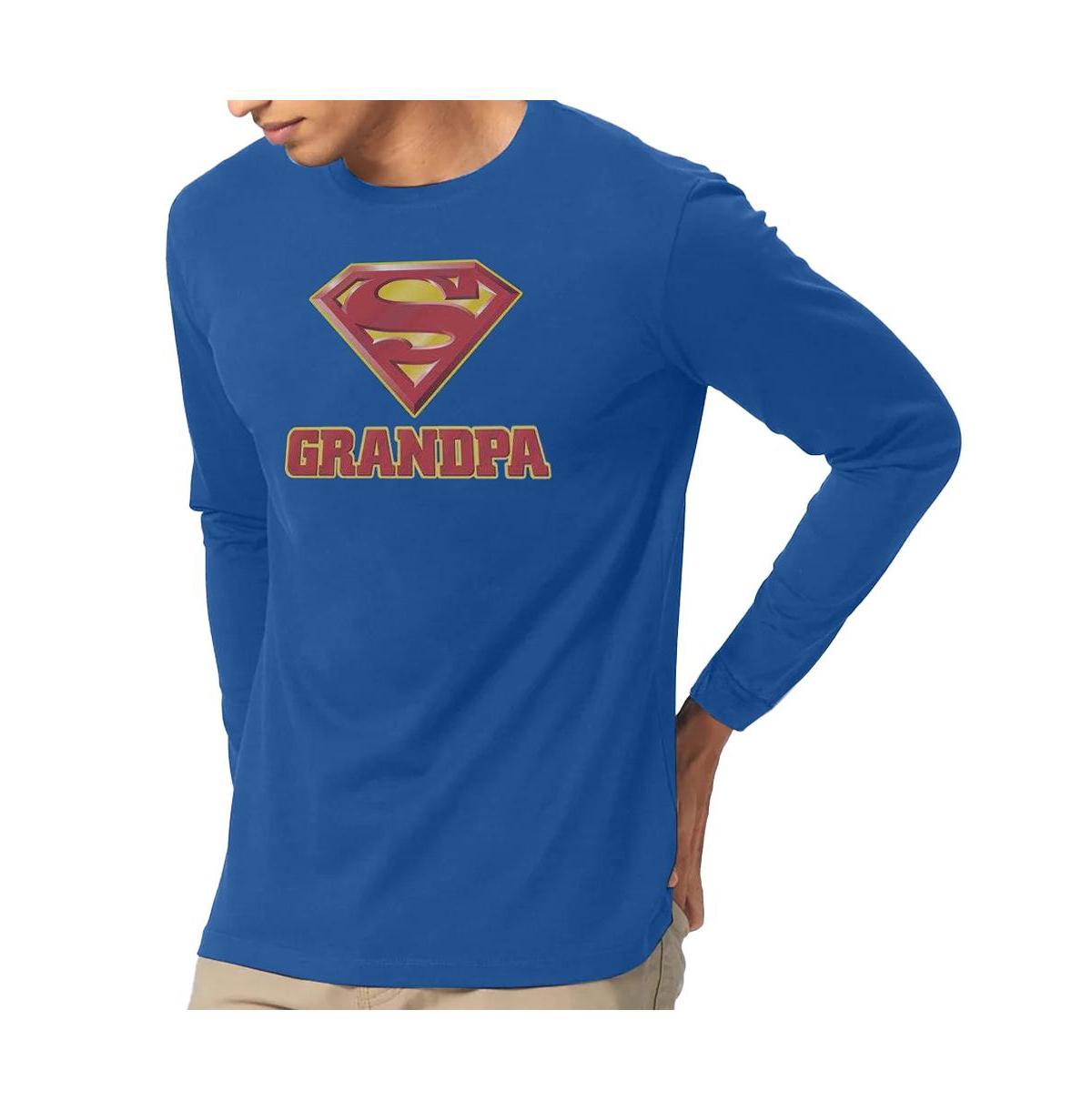 Mens Super Grandpa Long Sleeve Adult Tee / T-Shirt - Medium blue