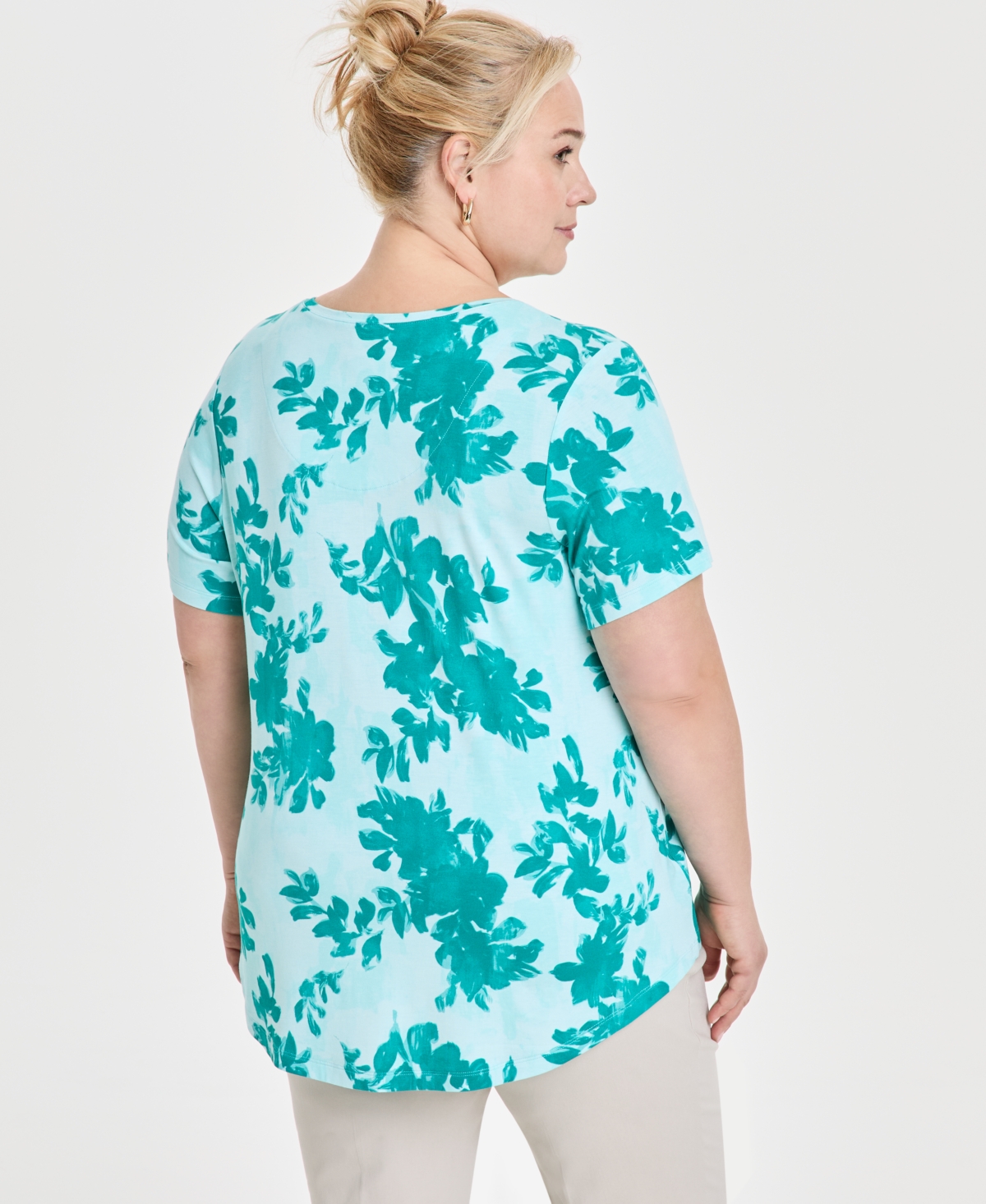 Jm Collection Plus Size Scoop-neck Short-sleeve Top, Exclusively At Macy's In Neo Jade Combo