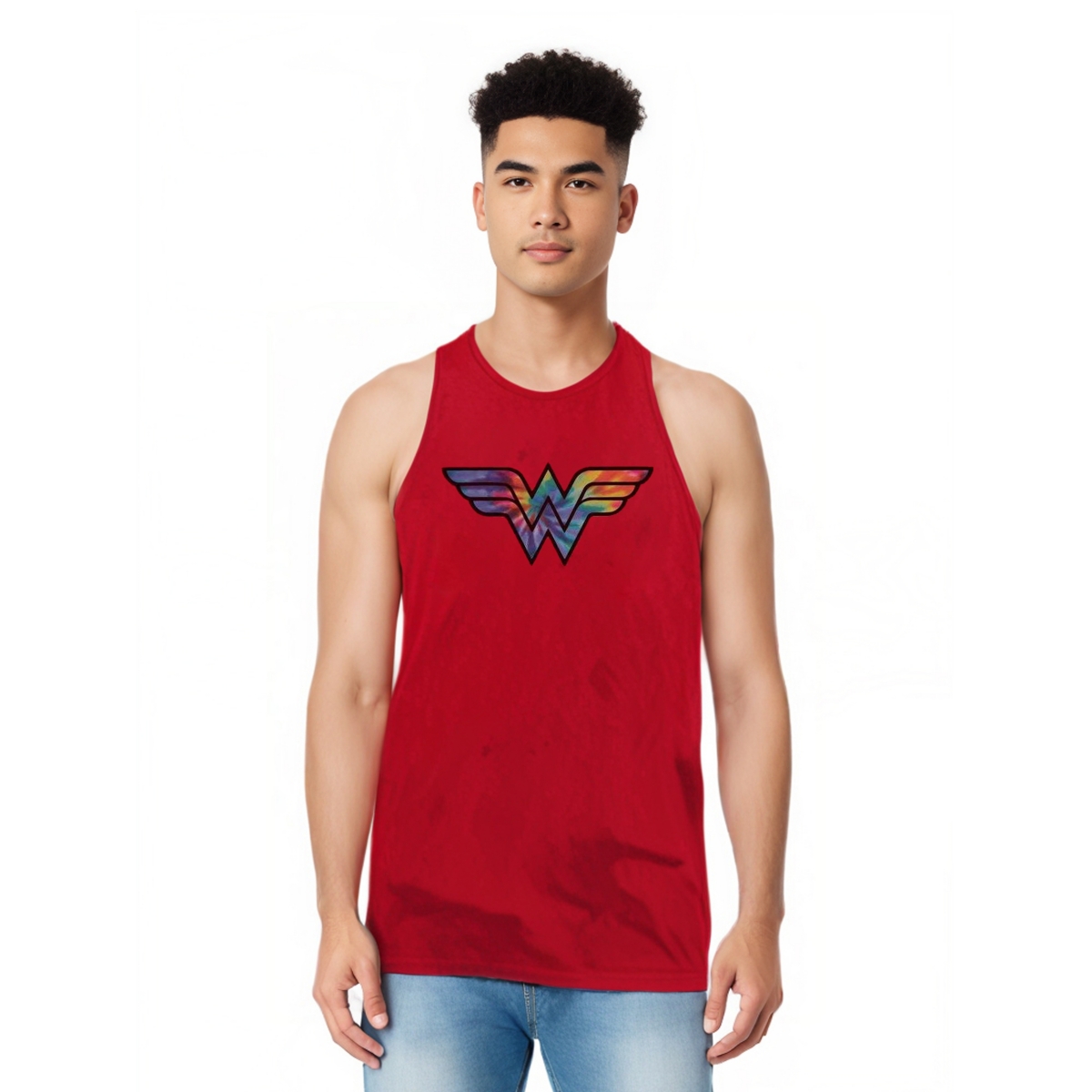 Men's Dc Comics Wonder Woman Wonder Woman Tie Dye Logo Adult Tank Top - Red