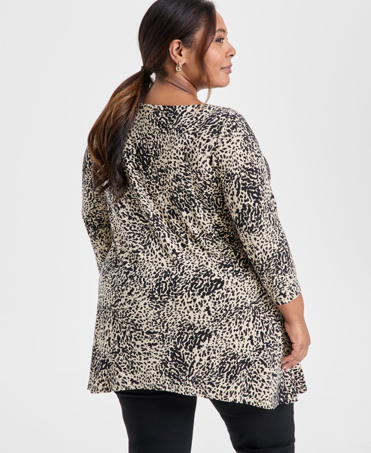 Shop Jm Collection Plus Size Printed Scoop-neck Tunic, Exclusively At Macy's In Coffee Cake