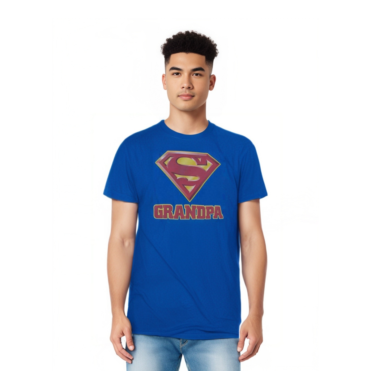 Mens Super Grandpa Short Sleeve Adult Tee / T-Shirt - Medium blue