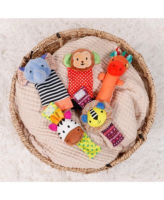 Safari Baby Rattle Socks and Wrist Rattle Set, 5 Piece