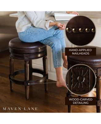 Pullman Backless Bar Stool in Dark Walnut Finish with Vintage Brown Leather, Set of 3