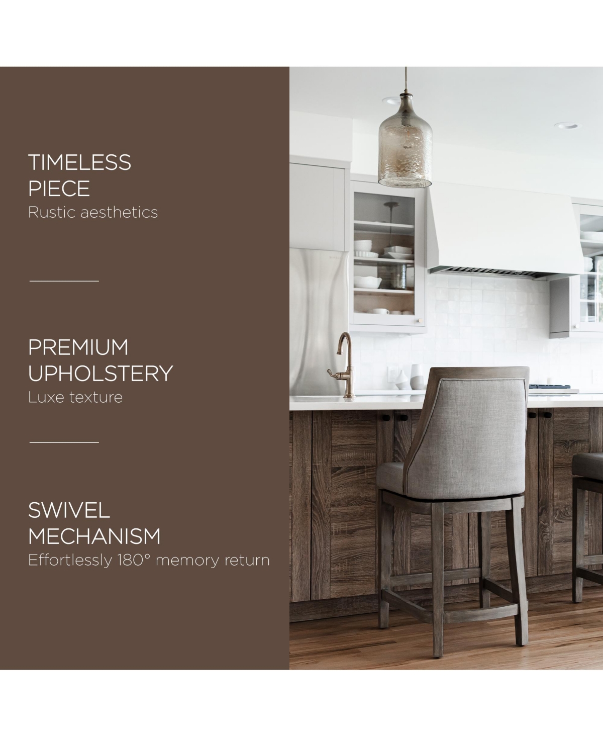 Maven Lane Vienna Counter Stool in Reclaimed Oak Finish, Ash Grey, Set of 2