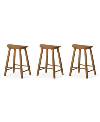Luna Counter Stool in Rustic Natural Wood Finish, Set of 3