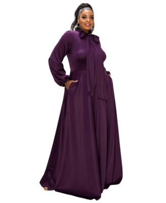 Plus Size Bella Donna Dress with Ribbon and Bishop Sleeves