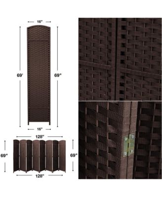 8 Panel Room Divider Panel, 6 ft. Tall Extra Wide Double Hinged Panels - Folding Privacy Screens - Chocolate