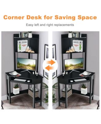 Corner Computer Desk with Hutch and Storage Shelves